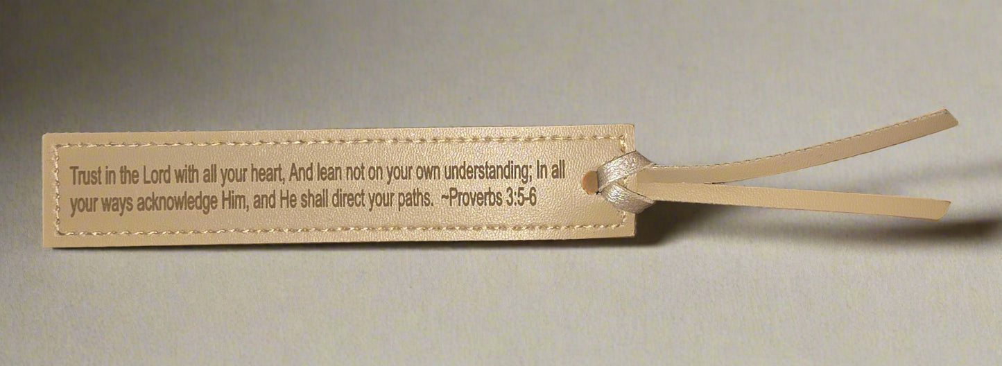 Leather bookmark with engraved Bible verse