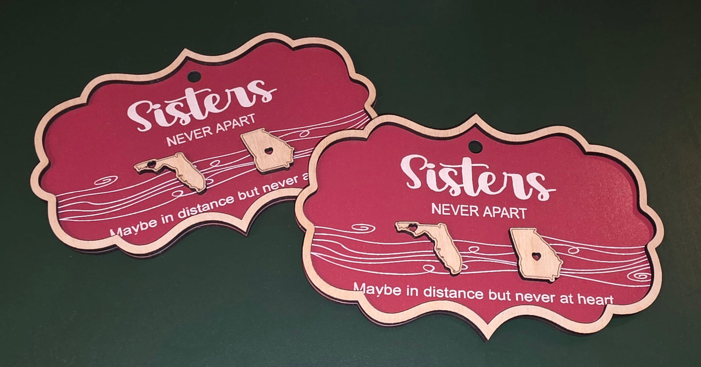 Customized 2-Layer Sisters Apart State Ornament