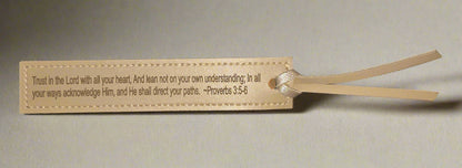 Leather bookmark with engraved Bible verse